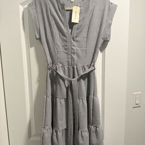 Monteau Black and White Striped Midi Dress NWT